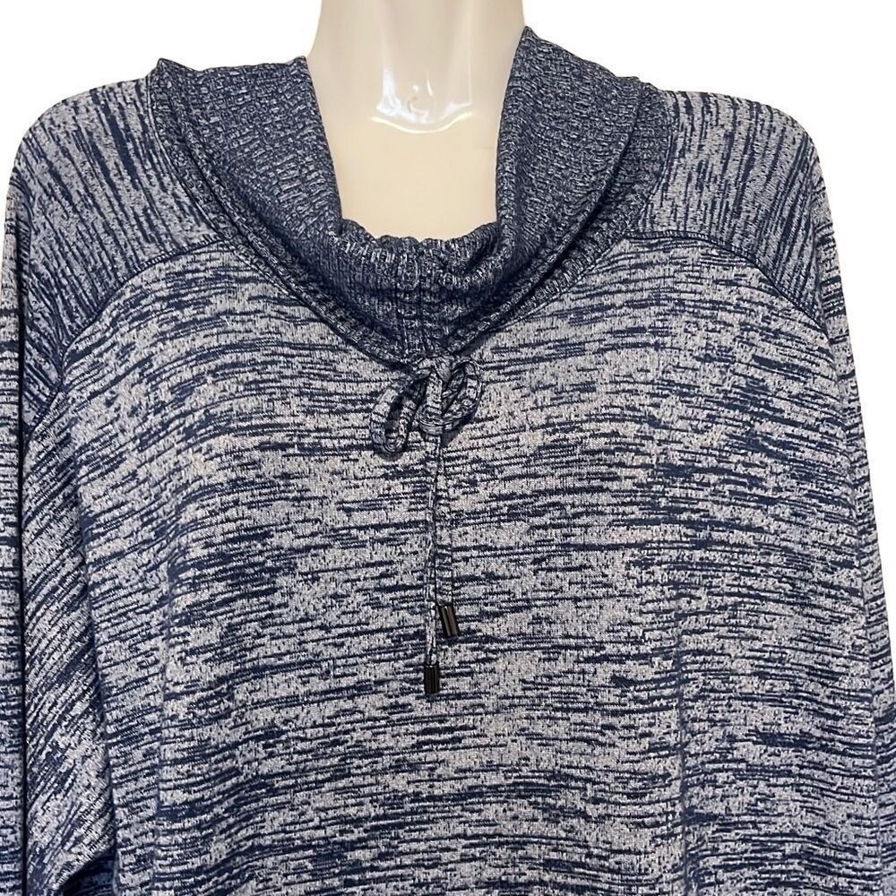 Chico's soft rib trimmed ruched tie neckline long sleeve trendy‎ blue Size XL